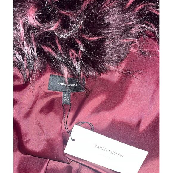 KAREN MILLEN Feather Tip Faux Fur Coat Purple Sz 6 Warm and Soft - Picture 7 of 12